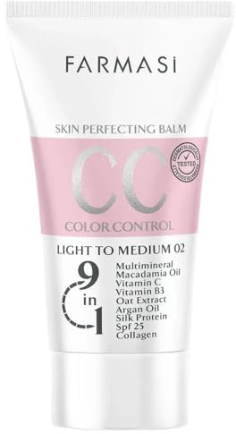 FARMASi CC Color Correcting Cream, Tinted Moisturizer Makeup Base with SPF 25, Lightweight Buildable Coverage, Natural Flawless Finish, All Skin Types, 1.7 fl oz, Light to Medium