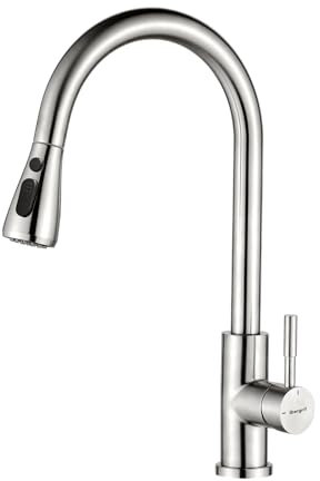Ibergrif Robinet de Cuisine 360° Pivotant avec Douchette Extensible, Mitigeur Haute Performance à Arc Élevé, 3 Modes de Pulvérisation, Acier Inoxydable, Économe en Eau, Facile à Installer, M22137