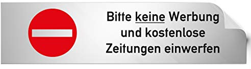 Kinekt3d Leitsysteme Folienschild Türschild • Bitte Keine Werbung und kostenlose Zeitungen einwerfen • PVC Hinweisschild • 160 x 40 mm Silber • selbstklebend • Kratzfester Druck • UV Beständig