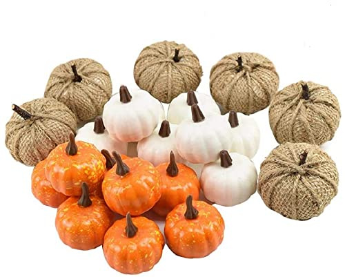 KKS Autumn Decorations 22 Pcs Artificial Pumpkins Set Assorted Faux Harvest Pumpkins for Halloween Fall Wedding Thanksgiving Seasonal Holiday Pumpkin Ornament(Multi)
