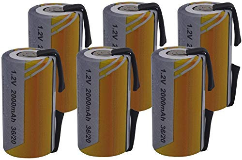6 X Batteria Pila SC 2000mAh 2.0Ah Ni-Cd 1,2V con lamelle a saldare per pacchi batterie trapani torce allarmi