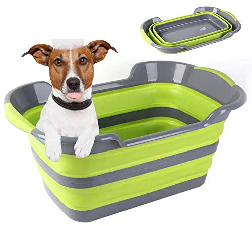 PJDDP Hundepool Swimmingpool Für Hunde Katzen Kinder,Faltbares Hundeplanschbecken Hundebad Haustier Hund Katze Waschbadewanne,Zusammenklappbarer Wäschekorb Aus Kunststoff Mit Drainageloch,Grün