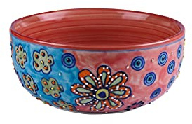 Schüssel 19cm Durchmesser Salatschüssel aus Keramik handbemalt (Rot)