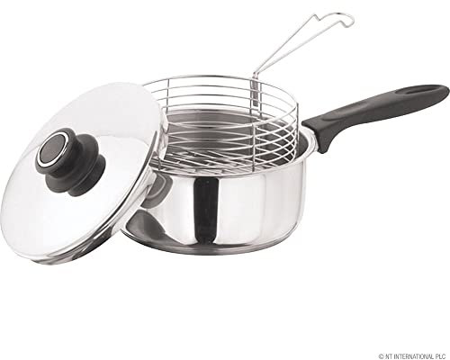 20 CM DEEP FAT FRYER SET PRIMA 3PC INDUCTION CHIP PAN STAINLESS STEEL POT+ LID & BASKET HOME KITCHEN PROFESSIONAL FOOD COOKING UK FREE P&P, Silver