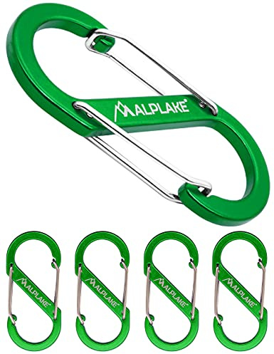 ALPLAKE ® 4 Stück Material-Karabiner, Doppellarabiner, S-Form, 88x40mm, grün