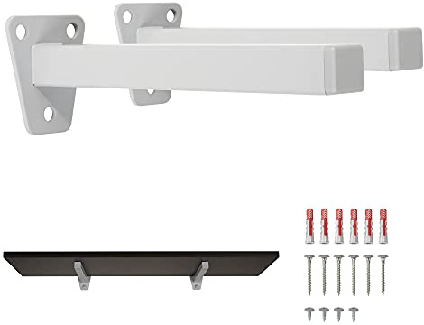 MAD Staffe per Mensole, Reggimensola Industriale con Viti e Tasselli, Staffe Mensole Pesanti (25 cm, Grigio Chiaro RAL 7040)