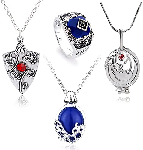HJYZY 4 Stück Vampire Diar.s Schmuck Daywalking Katherine Sapphire Elena Gilbert Eröffnung Eisenkraut Medaillon Bonnie Halskette Daylight Walking Signet Carolims Ring Schmuckset Cosplay für Fans