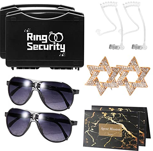 Btriger Ring Bearer Security Set for Wedding - Spy Agent Themed Ring Box with Badge, Sunglasses & Task Card - Kids Ring Ceremony Kit