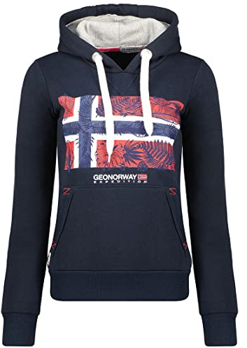 Geographical Norway Gpalm Lady - Felpa Cappuccio Zip E Tasche Donna - Felpa A Manica Lunga Calda - Giacca Cappuccio - Abito Ideale Primavera Estate Autunno Inverno (Marino L-Taglia 3)