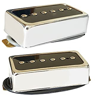 LAMSAM P90 Tone Pickups Set, Humbucker-sized Single Coil Neck Pick-up and Bridge Pick Up Loaded Alnico V Magnets, as Replacement Parts for Standard-Humbucker Pickup on Electric Guitar, Chrome