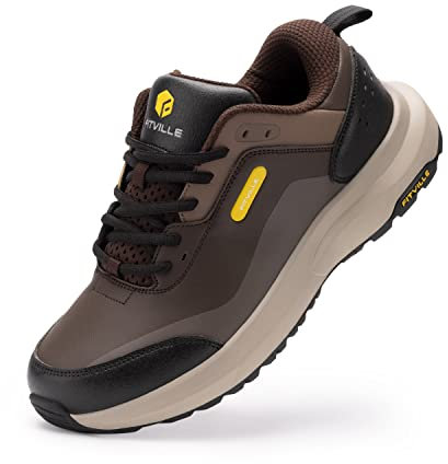 FitVille Mens Extra Wide Fit Walking Hiking Shoes Lightweight Casual Trainers Non-Slip Sneakers for Outdoor Trekking Camping Climbing, Coffee, 10 UK X-Wide