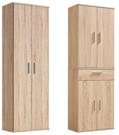 mokebo® Mehrzweckschrank Set 2-teilig 'Die Allzweckwaffe', Schrank-Set mit Mehrzweckschrank & Besenschrank in Sonoma Eiche BZW. Braun, nutzbar als Aktenschränke, Büroschränke oder Allzweckschränke