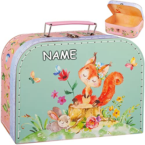 alles-meine.de GmbH Koffer/Kinderkoffer - Motivwahl - GROß - Waldtiere - inkl. Name - 26 cm - ideal für Spielzeug und als Geldgeschenk - Pappkoffer - Puppenkoffer - Kinder - Pa..