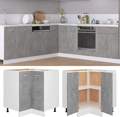 homiuse Eckunterschrank Betongrau 75,5x75,5x80,5 cm Holz KüChenschrank Eckschrank Vorratsschrank KüChenunterschrank Aufbewahrungsschrank KüChenschräNke Eckkommode Zwei Regal Ohne Arbeitstisch