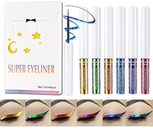 Chameleon Flüssiger Eyeliner, Glitter Waterproof Long Lasting Eyeliner Pen, intensiver Farbwechsel mit multireflektierendem Finish Metallic Flüssig-Eyeliner Set