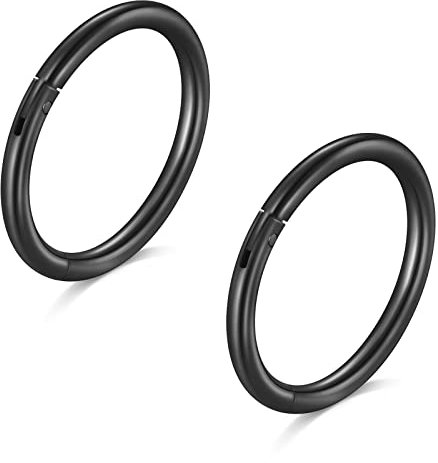 Longita 2 Stück Nasenpiercing Ring, 316L Chirurgenstahl Nasenring, 18G Septum Clicker Ring, Helix Conch Knorpel Tragus Piercing Ohr Innendurchmesser 8MM Schwarz