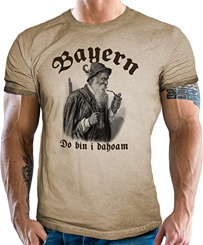 Trachten T-Shirt im Vintage Retro Used Look - Für echte Bayern Fans: Dahoam