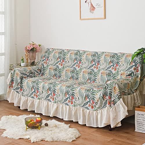 Homxi Couch Überzug Ecksofa 3 Sitzer,Sofa Bezug mit Blatt Baumwolle Sofa Überwurf Sofa-Handtuch Grün Sofaüberwurf Decke 180x340CM