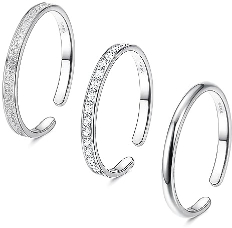 Adramata 3 Pcs Anillos de Plata de Ley S925 para Mujer - Ajustables de Pulgar, Nudillos Simples, Dedo Apilables de Plata