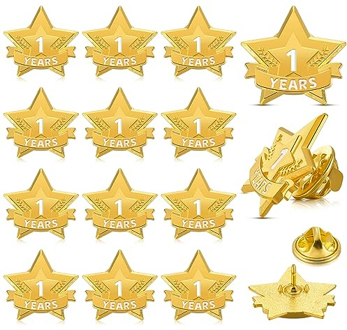 Tigeen 12 Pcs Year Service Reward Pins Star Enamel Pins Years of Service Award Lapel Pin for Long Standing Employees Volunteers Couples Anniversary(1 Year)