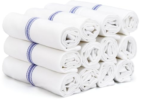 TEXAS LINEN CO. Cotton Kitchen Towels 12 Pack - 15 x 25 Inches - Highly Absorbent Dish Towels for Kitchen Drying, Soft Durable Reusable Quick Dry Tea, Kitchen and Dish Cloths Set - Blue Stripe