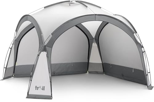 Trail Gazebo with Zip Away Sides, Dome Event Shelter for Outdoor Camping Garden Festival, Waterproof 2000mm, UPF50+ UV Sun Protection, Travel Bag, 3.5m x 3.5m x 2.3m (Grey)