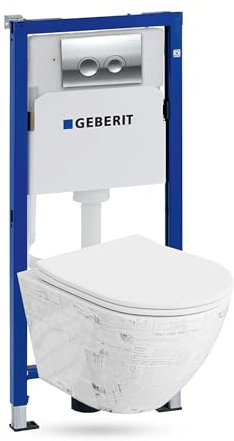 Lavita Duofix Basic Vorwandelement + Wand Tiefspül WC Sofi Slim Paper Spülrandlos + WC Sitz + Bedienplatte Delta 25 Verchromt Knopf Komplettset Unterputz Spülkasten Toilette Komplett Sett WC