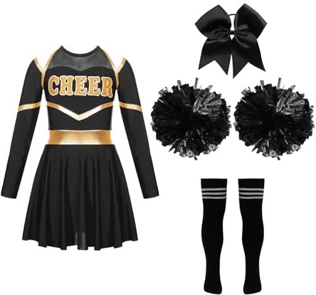 TIYGHI Cheerleading uniformer barn flickor cheerleading uniform klänning med blommor bollar set cheerleader kostymer barn jublande team dans kläder danskläder
