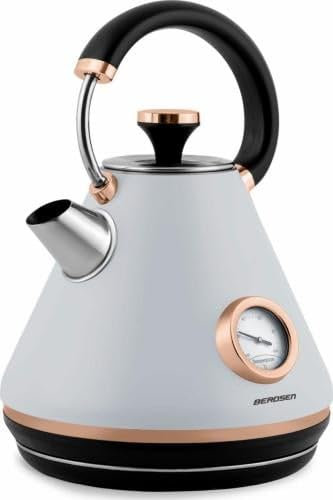 Elegant Electric Kettle with Thermometer, 1.7L, Retro Style, Grey
