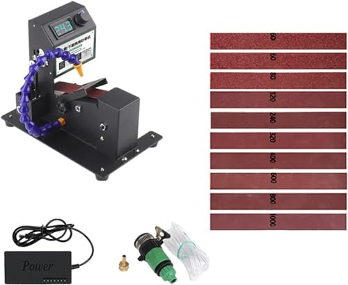 Amoladora, mini lijadora de banda de 350 W, lijadora eléctrica, pulidora, pulidora, lijadora, lijadora, pequeña máquina de banda de arena, regulación continua de velocidad con 10 bandas de lijado for