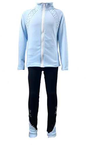 JoyCan Girls' Light Blue Figure Skating Training Suit Set Diamond Plush Advanced Skating Apparel