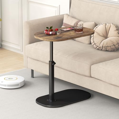 Beistelltisch C Form, Kleiner Beistelltisch Couch Höhenverstellbar, 360° Ddrehbar Holz Sofatisch für Bett und Sofa, C Form Couch Tisch Mobiler Side Table für Wohnzimmer und Schlafzimmer (black-d)