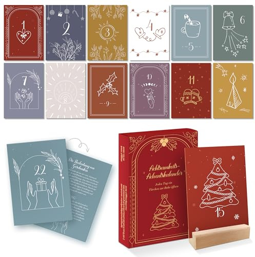 Selbstliebe Adventskalender für Frauen mit 24 Achtsamkeitskarten & Holzständer - Affirmationen und Dankbarkeit für mehr Selbstvertrauen, Geschenkidee für die Adventszeit