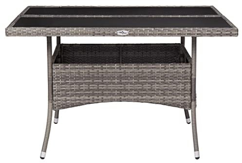 HETFTJN Bartisch Outdoor Gartentische Picknicktisch Loungetisch Outdoor - Garten-Esstisch Grau Poly Rattan und Glas für Aufenthaltsraum Outdoor Terrasse Innenhof