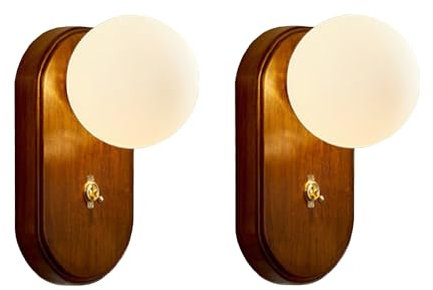 Jadssox Globus-Wandleuchte mit Schalter, Holz-Wandleuchte, weiße Glaskugel, Wandlampenschirm, moderne Mid-Century-Wandleuchte, Wandbeleuchtung für den Innenbereich, für Wohnzimmer, Schlafzimmer, Flur,