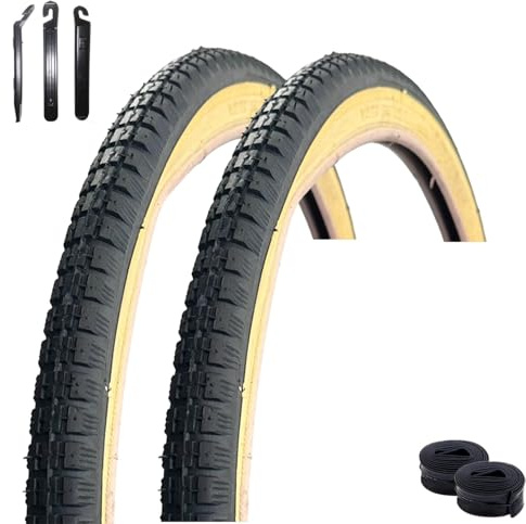 maxxi4you 2 x VEE Rubber V015 14 Fahrradreifen Schwarz/Gumwall 44-288 (14 x 1 3/8 x 1 5/8) + 2 x passende Schläuche SV inkl. maxxi4you Reifenheber