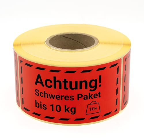 MD Labels Warnetiketten auf rolle 100x50mm ACHTUNG SCHWERES PAKET bis 10 KG- 500 Stück Paketaufkleber für Sendungen -Versandetiketten– Paketaufkleber