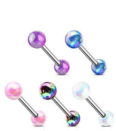 Lot 5 Piercings Langue Nacrée JADE Acier Chirurgical Inoxydable Anti Allergique Barbell LOVEPIERCING