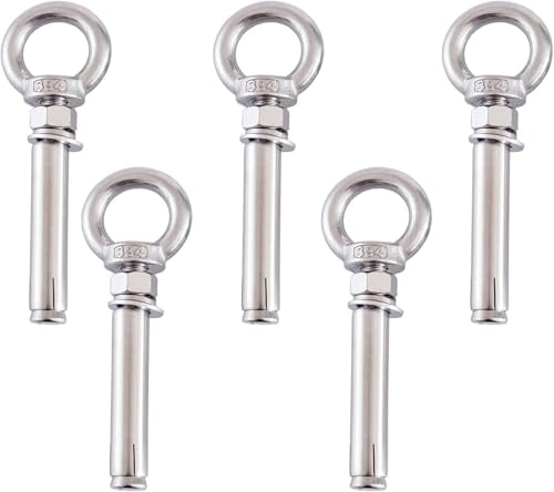 BULINO Bullone ad espansione M6 con Anello di Sollevamento, 5 Pezzi Vite ad espansione con Anello di Sollevamento in Acciaio Inossidabile 304 for Muro di Cemento, M6x150mm(M6x120mm)