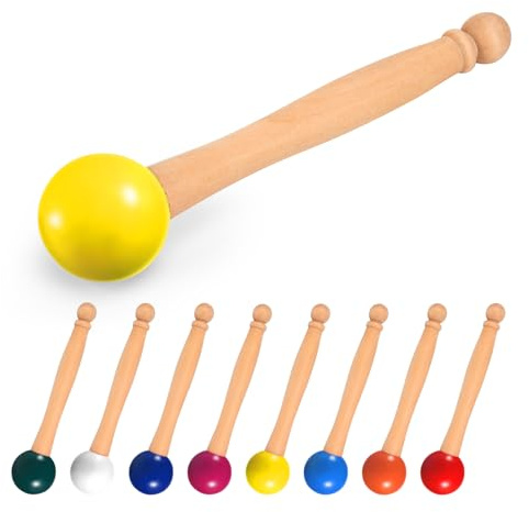 Maillet de bol chantant en cristal avec poignée en bois, maillet avec boule en caoutchouc pour méditation bouddhiste et yoga (jaune)