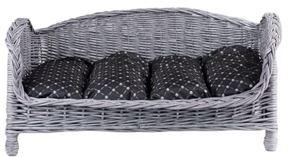e-wicker24 Alles aus Weide Tierkorb Hundekorb Lager aus Weide für Hund Katze mit weichem Kissen Liegestuhl für Tiere Katzenlager Hundlager Hundebett Katzenbett (Grau_Schwarz1, 54x32 H25)