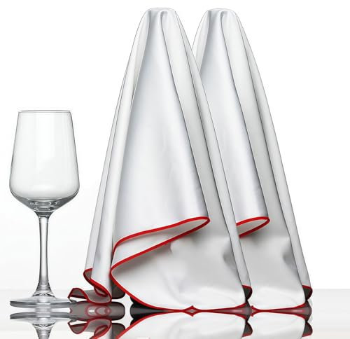Kiuiom Paño de Pulido para Copa de Vino,Paño de Vidrio Profesional sin Rayas,Paños de Pulido para Limpiar Vidrio y Superficies Brillantes,Reutilizables,Blanco y Rojo Vino,2 piezas,40x60cm