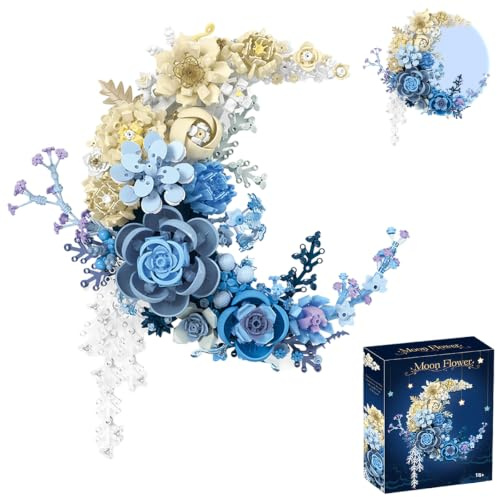 LIKLIKLINK Mond Blumen Bausteine Set für Erwachsene, 934 Teile Klemmbaustein Set zur Wanddekoration, Künstliche Blume Bauklötze Bausatz Spielzeug für Home Deko Geschenk für Freundin Frauen