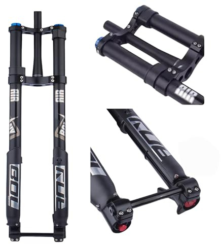 Federgabel 26 zoll1-1/8 Gerades Rohr MTB Bike Upside-Down-Gabel 26 27.5 29 Zoll Fahrrad Doppelschultergabel Federweg 200mm Achse 15mm Stoßfest Mit Zugstufeneinstellung gabeldämpfung(Gerades Rohr)
