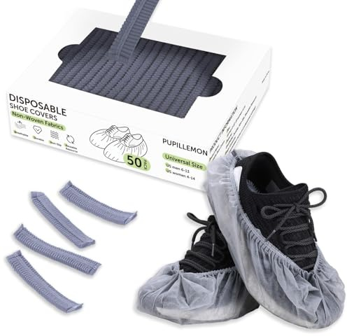 PUPILLEMON 50/100/200 Pièces Surchaussures Jetables en Non Tissé | Jusqu'à Pointure 47, Surchaussures Antidérapantes Résistantes, Couvre-Chaussure pour Protection Chaussure et Sol