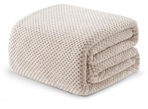 Exclusivo Mezcla Decke Kuscheldecke Flauschig Fleecedecke Wohndecke mit Waffelmuster, Leichte, Weiche und Warme Sofadecke Bettüberwurf, 150x200 cm Kamel