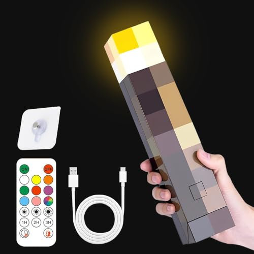 Afenau Lamp Torch Wall Lamp 28cm, 8 Colours Wall Torch Night Light with Sound and Timer Remote, 3D Craft Torch LAMP Rechargeable with 3 Gear Dimmable for Boys and Girls[Energy Class A++]