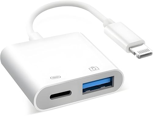 Lightning to USB 3 Camera Adapter, 2-in-1 [Apple MFi Certified] Lightning Male to USB 3.0 Female OTG Adapter with PD Charging Port for iPhone iPad,Mouse,Keyboard,Hub,Midi Port Adaptador Connector