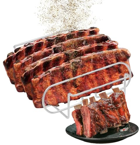 Supporto per Costine da Barbecue | Griglia Per Di Costine In Acciaio Al Carbonio - Lavabile in lavastoviglie portabistecche, accessorio barbecue per arrostire, riposare, cuocere,