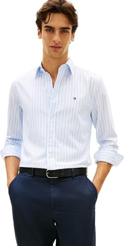 Tommy Hilfiger Camicia da Uomo Flex Popeline Classic STP RF MW0MW42440 S/S, Blu, M